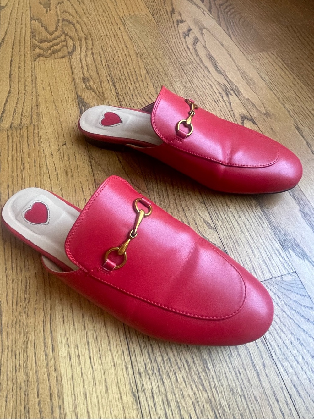 Red Leather Slip On Loafers Mules Leather Flats US Size 9 - EU Size 40